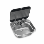 Square sink with glass lid, 420 x 370 mm