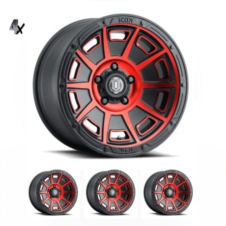 (17×8.50) 4x VICTORY SATIN BLACK WITH RED TINT 6×5.5″ (0 OFFSET)