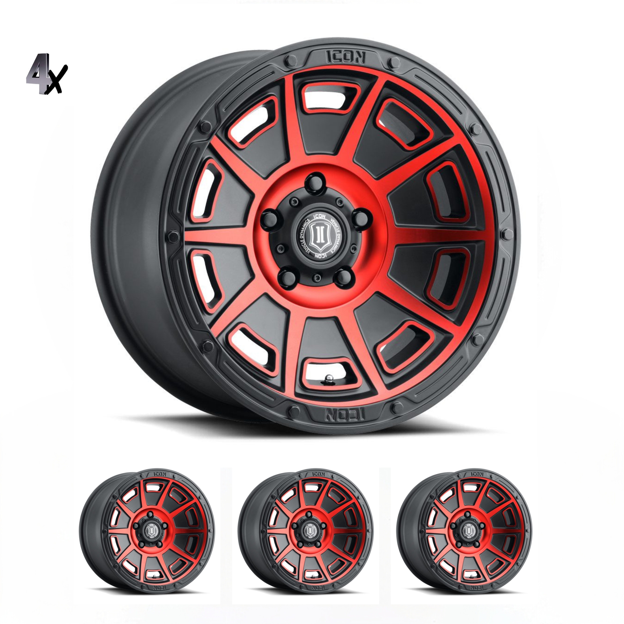 RAM 1500 (17×8.50) 4x VICTORY SATIN BLACK WITH RED TINT 6×5.5″ (0 OFFSET)
