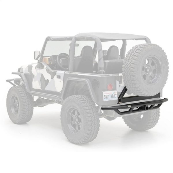 Jeep Wrangler TJ/YJ SRC Rear Bumper and Tire Carrier with Receiver Hitch (Black)