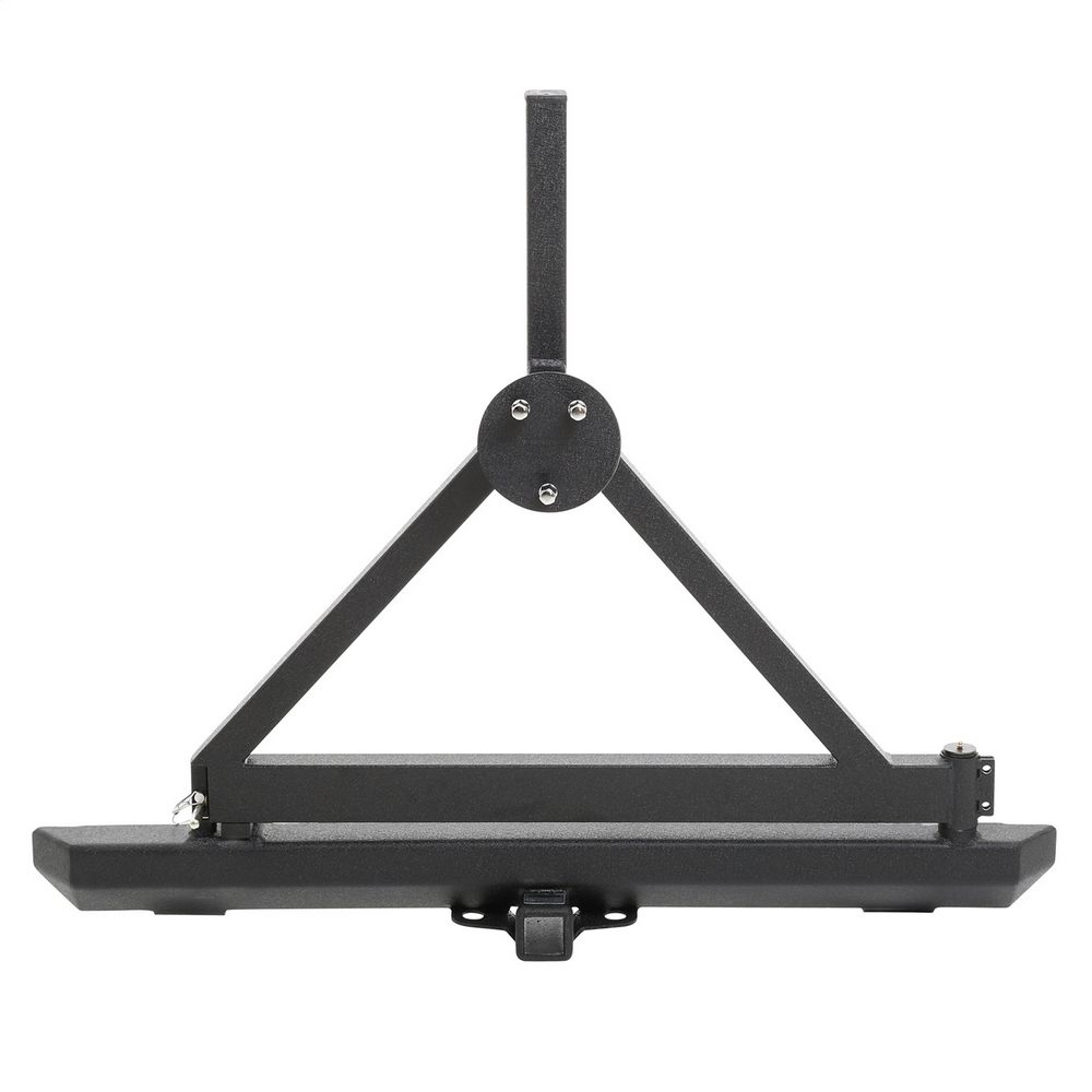 CLASSIC ROCK CRAWLER REAR BUMPER AND TIRE CARRIER WITH RECEIVER HITCH (BLACK)