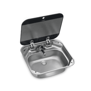 Square sink with glass lid, 420 x 370 mm